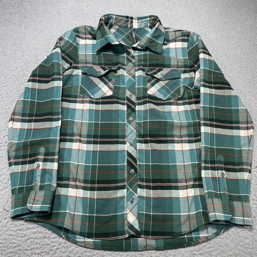 Kuhl Shirt Mens Small Green Plaid Flannel Long Sleeve Button Front Outdoor 8346‎